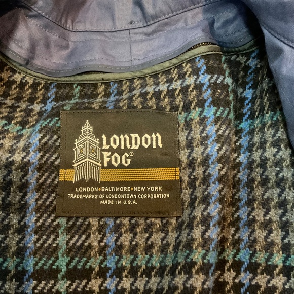 VTG London Fog Trench Coat Blue Women's Sz 8 Petite Wool Plaid Removable Lining - Picture 10 of 11